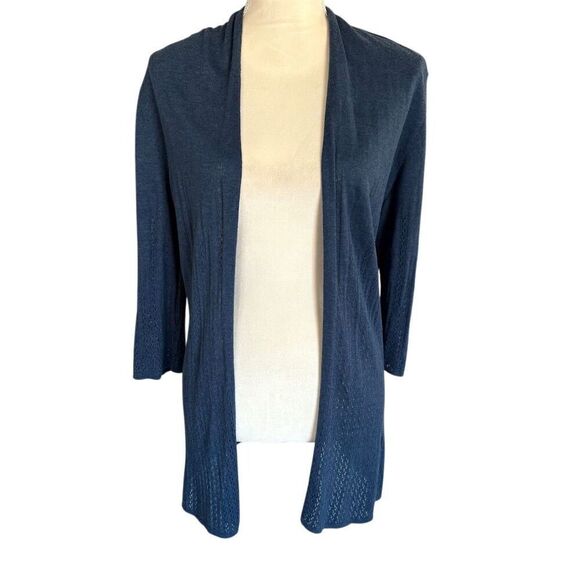 Sigrid Olsen Women's Blue Linen Blend Open Cardigan Sweater Size S 3/4 Sleeve - Picture 1 of 6